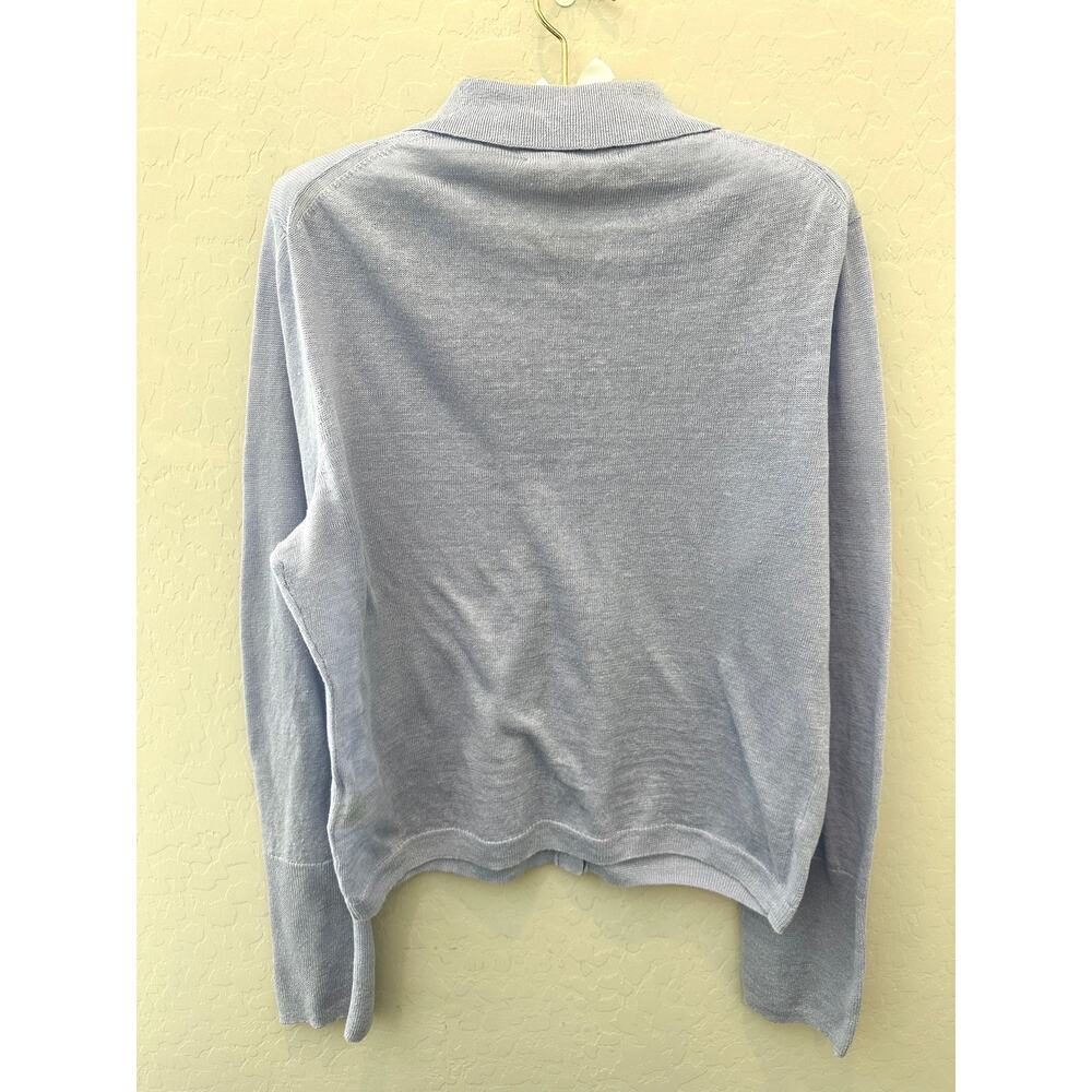 J.CREW 100% Linen Blue Collared Knit Cardigan Sweater Coastal Grandma | Medium - Picture 5 of 7